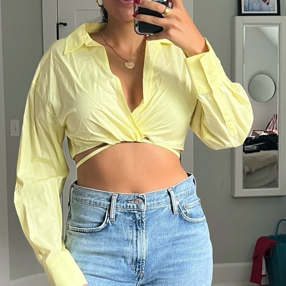Zara Tops - Yellow Women's Poplin Crop Top Size Large
